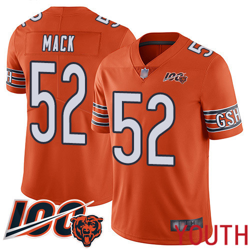 Chicago Bears Limited Orange Youth Khalil Mack Alternate Jersey NFL Football #52 100th Season->youth nfl jersey->Youth Jersey